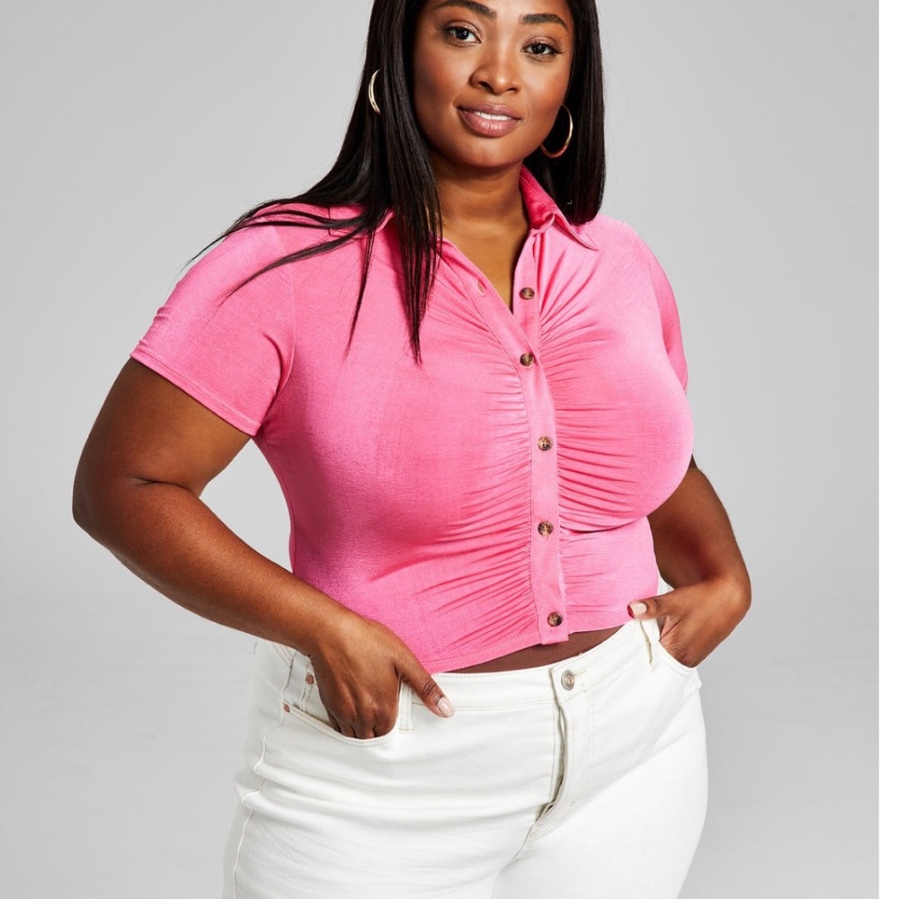 NWT And Now This Polo Button Front Top